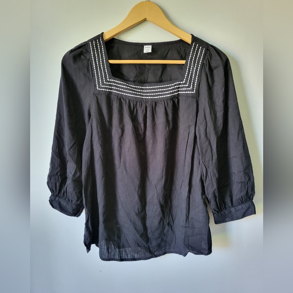 OLD NAVY Black Cotton & Rayon Blend Square Neckline Blouse